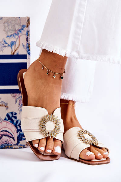 Damskie Wygodne Klapki Z Ozdobą Jasnobeżowe Ginera