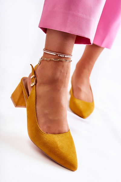 Zamszowe Czółenka W Szpic Żółte Ashley