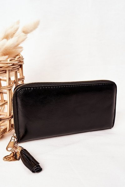 Duży Portfel Damski Z Breloczkiem Czarny