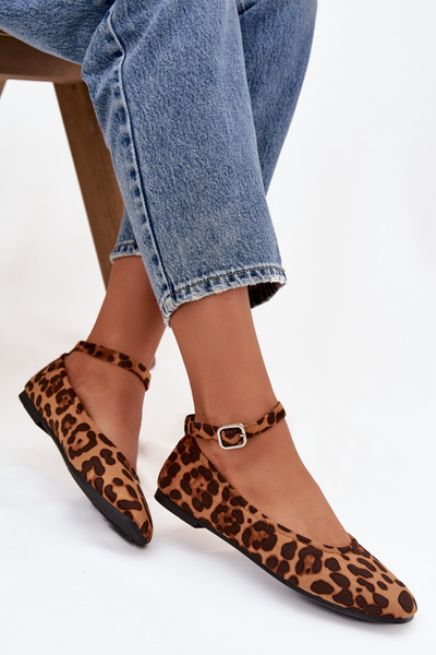 Baleriny Damskie Z Paskiem I Klamrą Panterka Janelor