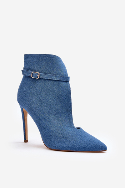 Jeansowe Botki Damskie Na Szpilce Niebieskie Amalundi