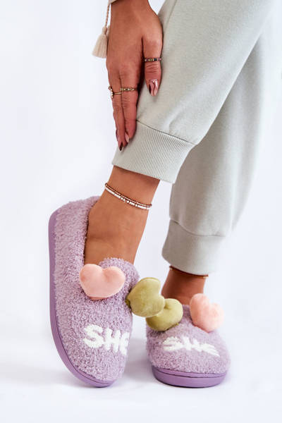 Damskie Wsuwane Papcie Z Sercami Fioletowe Alasca