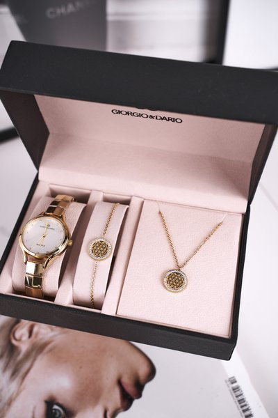 Zestaw Zegarek Bransoletka Naszyjnik Giorgio&Dario Złoty Coin