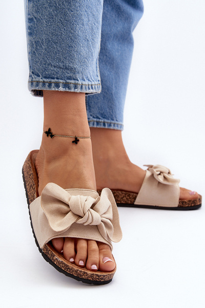 Damskie Klapki Z Kokarda Beżowe Ezephira