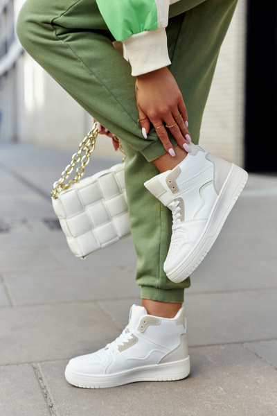 Wysokie Damskie Buty Sportowe Biało-Beżowe Megithoe