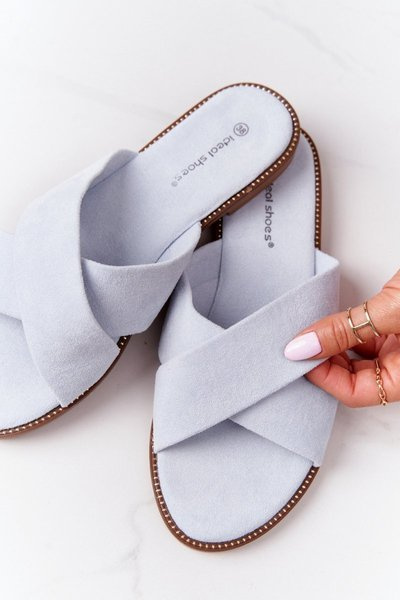 Damskie Welurowe Klapki Błękitne Edesa