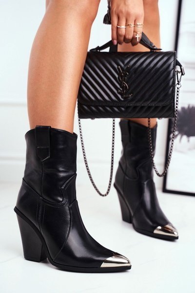 Botki Damskie Wysokie Stalowy Nosek Czarne Emporia