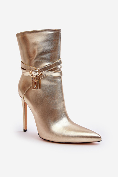 Damskie Botki Na Szpilce Z Paskami Złote Casulle