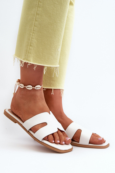 Damskie Płaskie Klapki Z Wycięciami Białe Fiviama