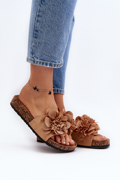 Damskie Klapki Z Kwiatami Brązowe Lulania