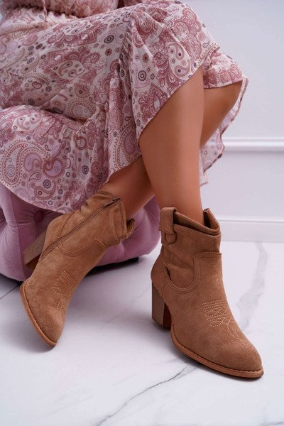 Botki Damskie Na Słupku Kowbojki Beżowe Maverick