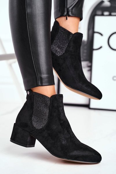 Botki Damskie Na Niskim Słupku Czarne Tersavolle