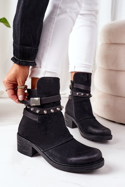 Ocieplane Botki Na Obcasie Czarne Effie