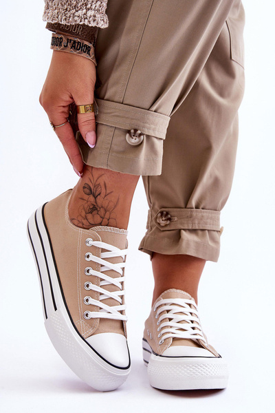 Damskie Trampki Na Masywnej Platformie Beżowe Ember