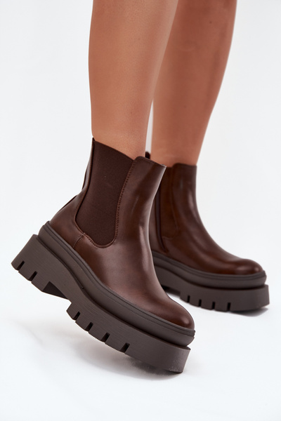 Ocieplane Botki Sztyblety Damskie Na Platformie Czekoladowe Ismira