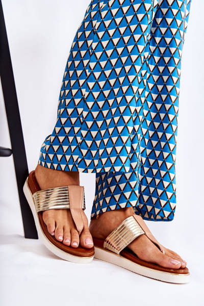 Damskie Klapki Japonki Na Platformie Beżowo-Złote Morissa