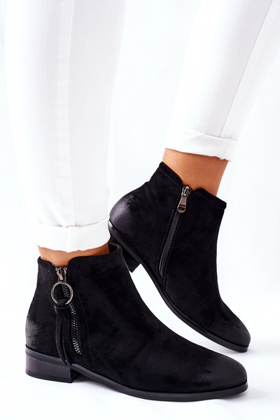 Zamszowe Damskie Botki Ocieplane Czarne Janice