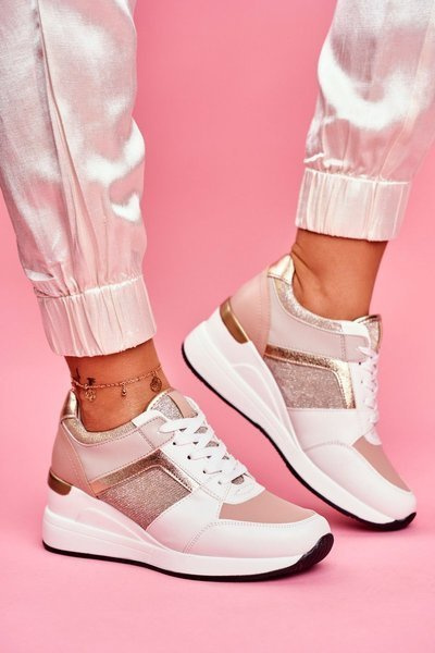 Sportowe Damskie Buty Sneakersy Biało Różowe Dillion