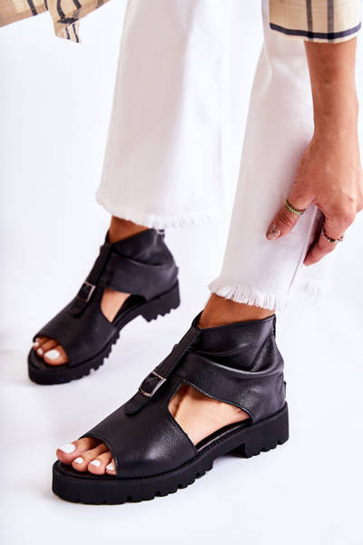 Damskie Skórzane Sandały Na Suwak Nicole 2748 Czarne