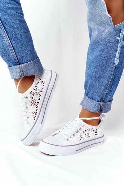 Damskie Koronkowe Trampki Białe Candice