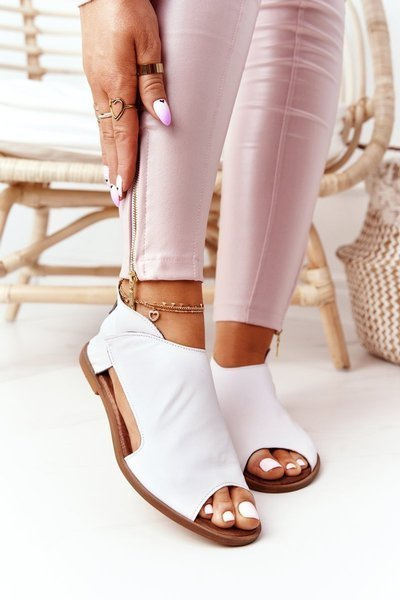 Damskie Skórzane Sandały Nicole 2622 Białe