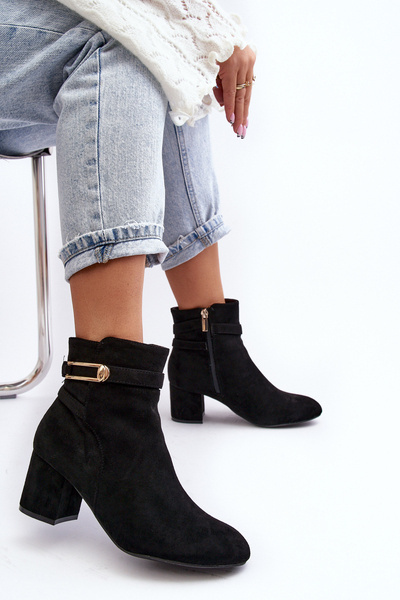 Damskie Botki Na Niskim Słupku Czarne Verice