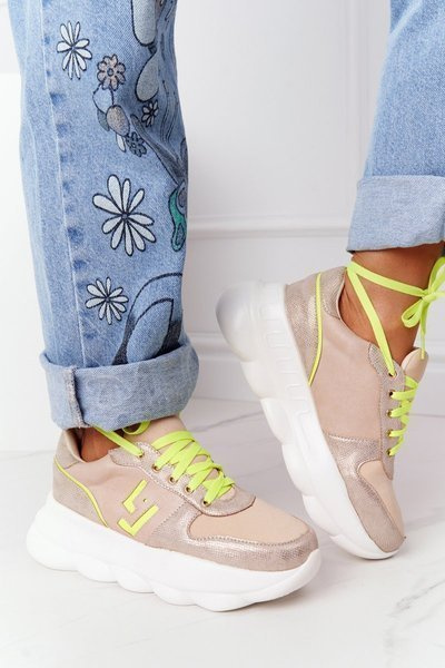 Damskie Sportowe Buty Na Platformie Lu Boo Beżowe