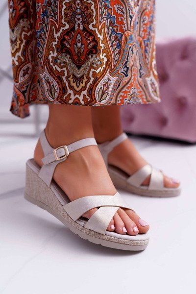 Sandały Damskie Na Koturnie Eleganckie Beżowe Midney