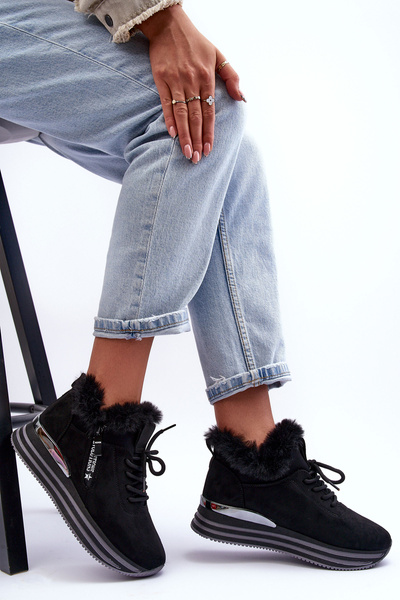 Buty Sportowe Na Platformie Z Futerkiem Czarne Jamarie