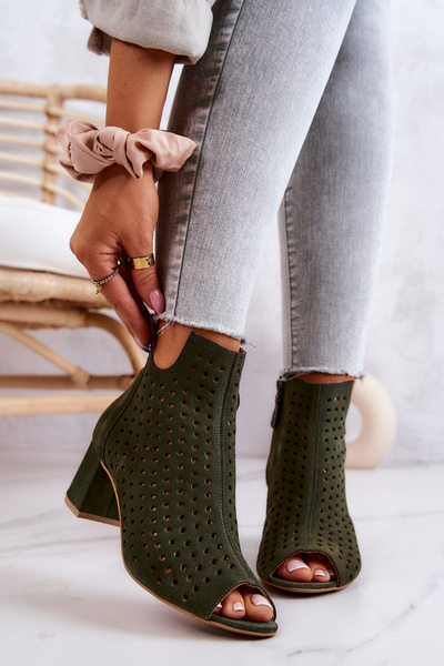 Zamszowe Ażurowe Botki Maciejka 05420-09 Zielone