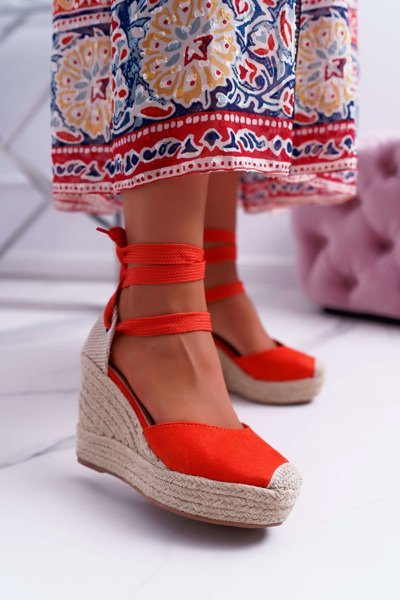 Sandały Damskie Na Koturnie Pomarańczowe Tahaya