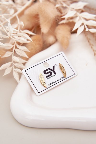 Kolczyki Listki Z Cyrkoniami Stal Nierdzewna Złote