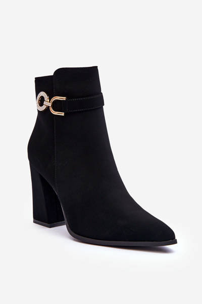 Eko Skórzane Botki Na Słupku Z Ozdobą Czarne Lymall