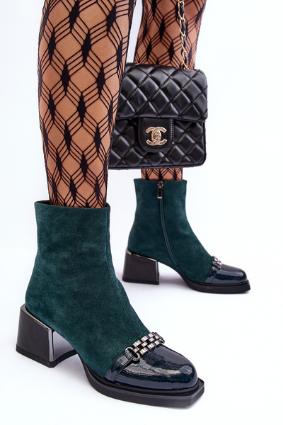 Zamszowe Botki Na Masywnym Klocku S.Barski MR870-70 Zielone