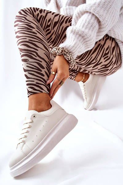 Skórzane Sportowe Buty Na Platformie Beżowe Lemmy