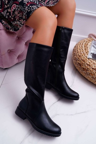 Kozaki Damskie Sergio Leone Z Gumką w Cholewce Ocieplane Czarne KZ528