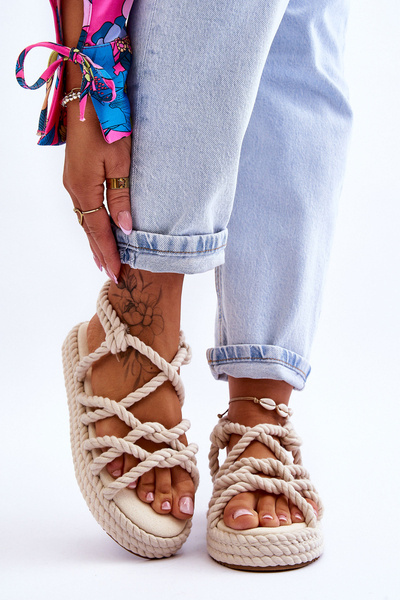 Damskie Modne Plecione Sandały Jasnobeżowe Tiffanie