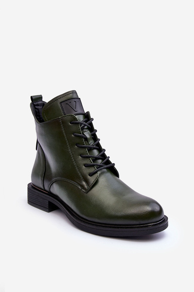 Skórzane Botki Damskie Workery Zielone Tedrick