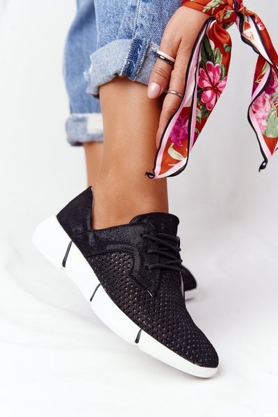 Damskie Skórzane Sportowe Buty Czarne Day Trip