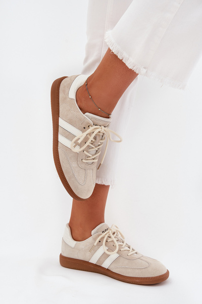 Niskie Skórzane Sneakersy Damskie Beżowe Ismina