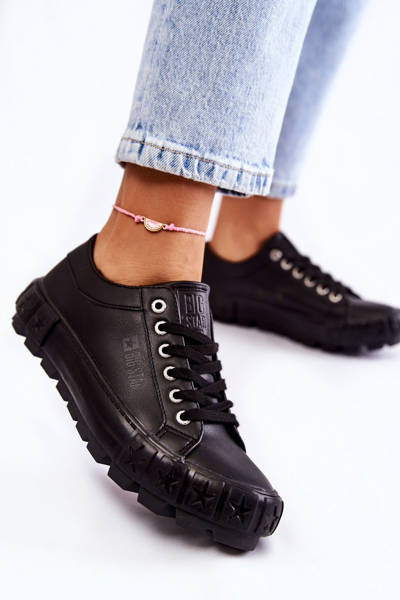 Modne Skórzane Trampki Big Star KK274143 Czarne