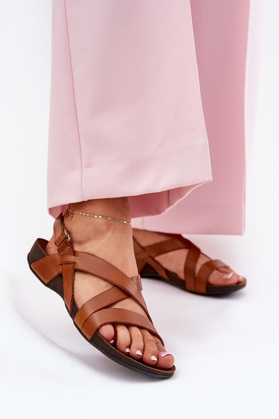 Płaskie Skórzane Sandały Damskie Zazoo 40032 Brązowe