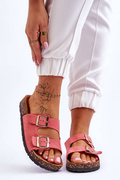 Damskie Klapki Wsuwane Na Korkowej Podeszwie Różowe Cortina