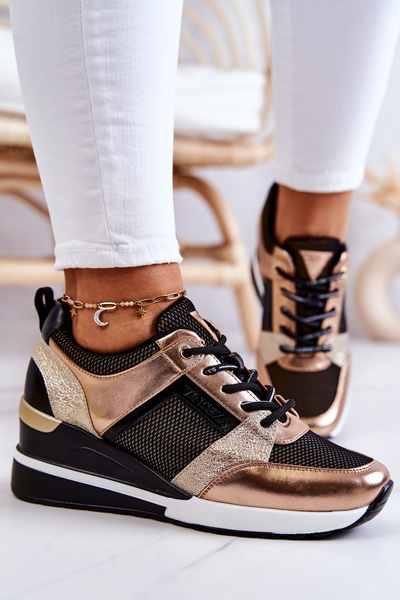 Sportowe Buty Sneakersy Czarno-Złote Sharon