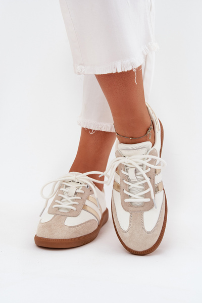 Niskie Skórzane Sneakersy Damskie Biało-Złote Ismina