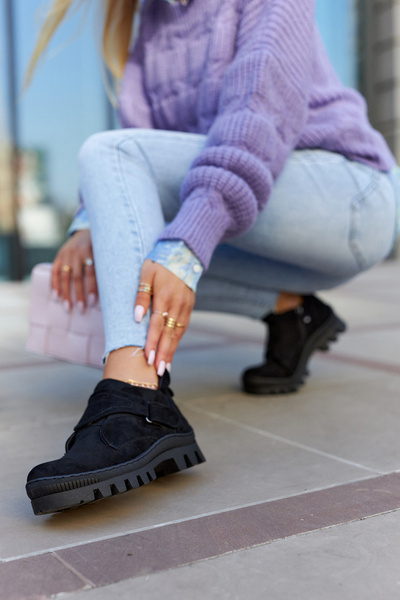 Zamszowe Wiosenne Botki Trapery Na Suwak Czarne Remgate