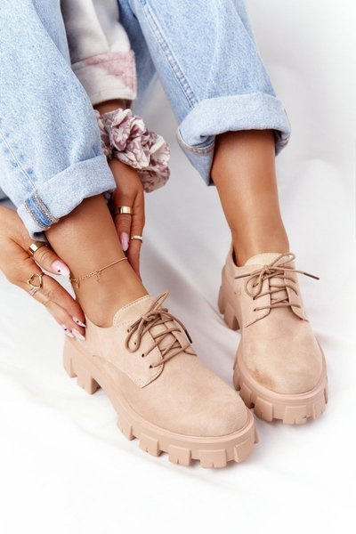 Damskie Zamszowe Półbuty Oxfordy Na Platformie Nude Imogen