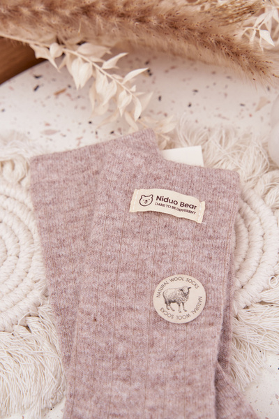 Ciepłe Wełniane Skarpetki Damskie Z Naszywką Beżowe