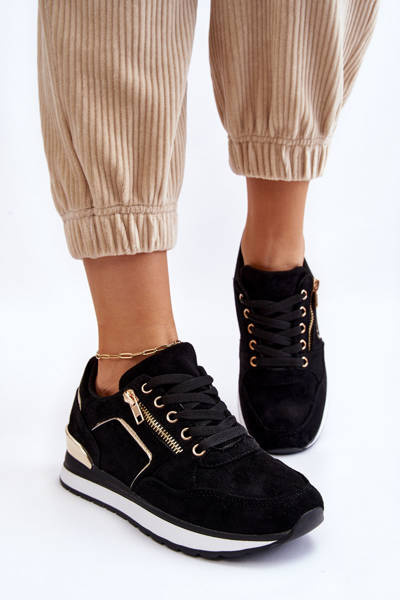 Zamszowe Buty Sportowe Na Platformie Czarne Riverside