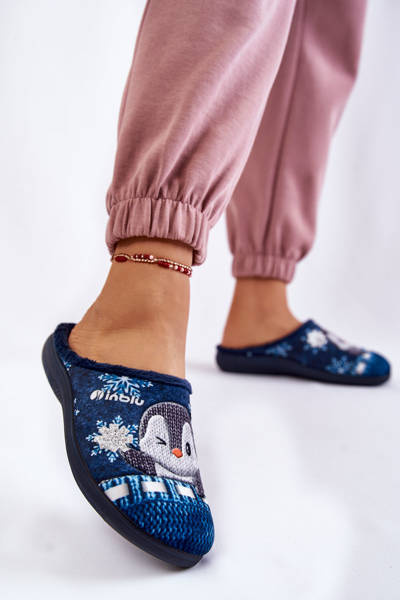 Damskie Domowe Klapki Papcie Pingwiny Inblu EC-81-004 Granatowe